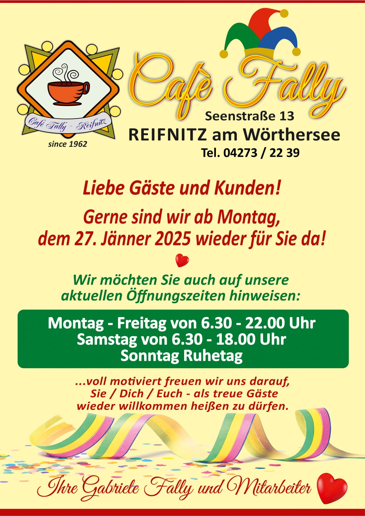 Öffnungszeiten ab 27. Jänner